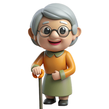 impressive traditional Smiling elderly woman with a cane professional png