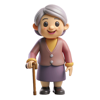 vibrant vintage Smiling elderly woman with a cane detailed png
