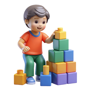 vibrant contemporary Child playing with building blocks professional png