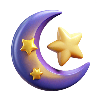 extraordinary contemporary A stylized crescent moon, adorned with stars high resolution png