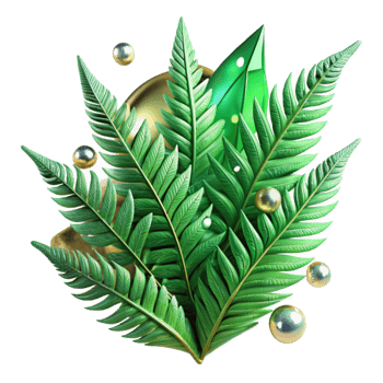 dramatic vintage Green Fern Leaves Unfurling Transparent Background premium png