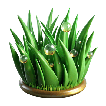 serene abstract Green Grass Blades with Dew Drops Transparent Background png