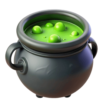 beautiful artistic A single, bubbling cauldron filled with a green potion exclusive png