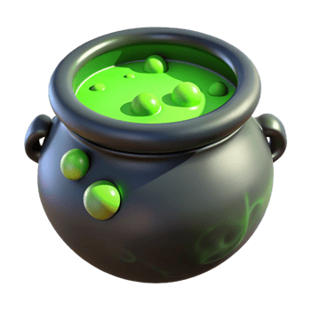 wonderful artistic A single, bubbling cauldron filled with a green potion professional png
