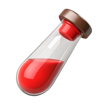 serene rustic A single, glass vial filled with red liquid, corked professional png