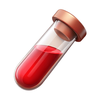elegant modern A single, glass vial filled with red liquid, corked 4K png