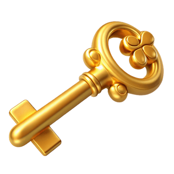 beautiful classic A gleaming golden key, intricate Victorian design, exclusive png
