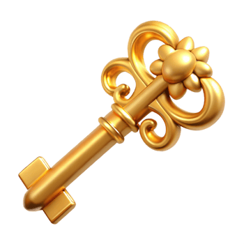 wonderful minimalist A gleaming golden key, intricate Victorian design, detailed png