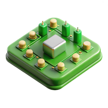 elegant traditional A circuit board, green, with components, high resolution png