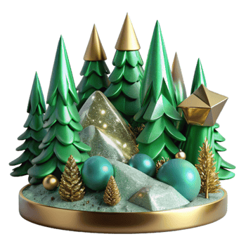 elegant artistic Green Pine Tree Forest Scene Isolated Element authentic png