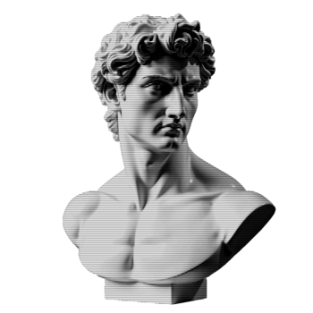 Glitch bust sticker with digital distortion. Cyberpunk and vaporwave aesthetic in monochrome. Perfect for futuristic, abstract, and modern design projects. png