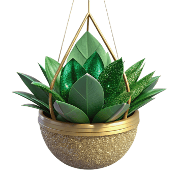 dramatic abstract Green Plant in Hanging Basket Transparent Background genuine png