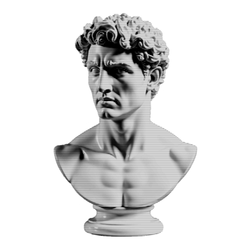 Digital bust sticker with pixel noise. Cyberpunk-inspired glitch statue with a contemporary aesthetic. Suitable for experimental art. png