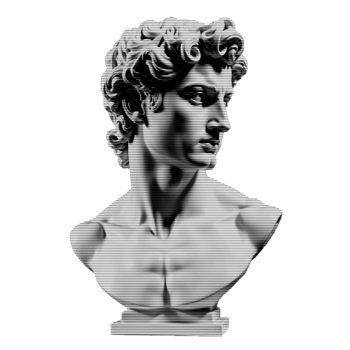 Glitchy monochrome bust with cyberpunk vibes. Pixelated distortion on a classic sculpture. Ideal for artistic and experimental use. png