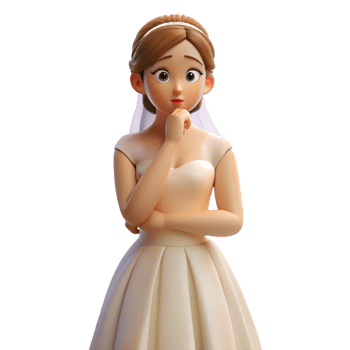 stunning traditional Pensive bride in wedding dress, exclusive png