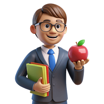elegant creative Teacher holding an apple and books, authentic png
