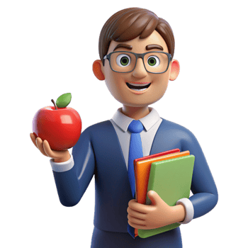 dramatic traditional Teacher holding an apple and books, 4K png