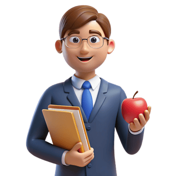 serene artistic Teacher holding an apple and books, genuine png