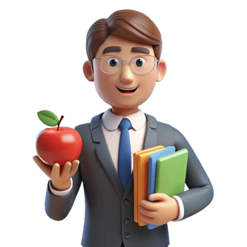 dramatic rustic Teacher holding an apple and books, exclusive png