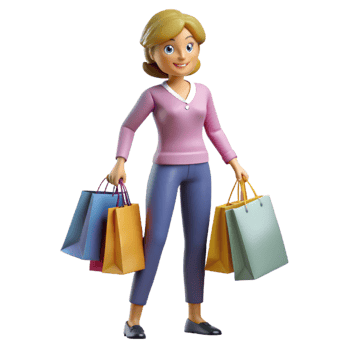 wonderful minimalist Woman with shopping bags, authentic png