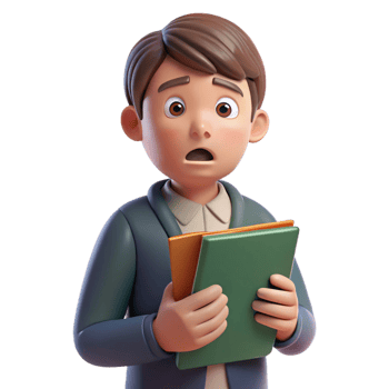magnificent artistic Worried student holding a textbook, premium png
