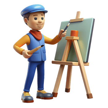 serene minimalist Creative artist painting on a canvas canvas not visible , high quality png
