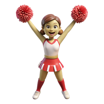 wonderful classic Cheerful cheerleader with pom-poms, authentic png
