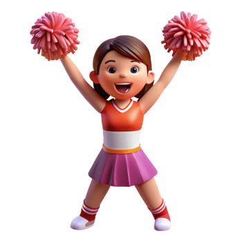 elegant modern Cheerful cheerleader with pom-poms, authentic png