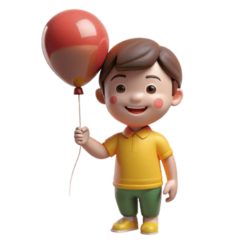 serene rustic Smiling child holding a balloon, original png