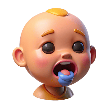 serene contemporary Crying baby with a pacifier, exclusive png