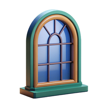 vibrant traditional Window frame, arched top, high resolution png