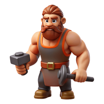 serene contemporary Hephaestus, God of the Forge, holding hammer, muscular build premium png