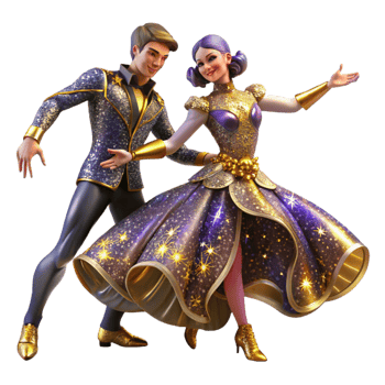 serene classic Intricate Ballroom Dance Competition Transparent Background with Detailed Costumes high quality png