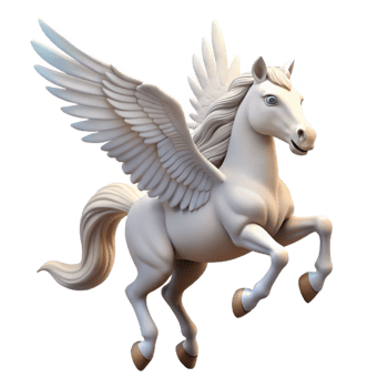 vibrant classic Pegasus, winged horse, graceful flight, white coat premium png