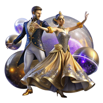 serene modern Intricate Ballroom Dance Competition Transparent Background with Detailed Costumes png