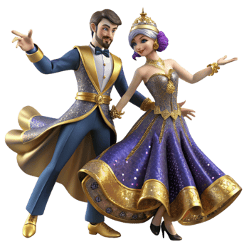 vibrant classic Intricate Ballroom Dance Ensemble Cutout with Detailed Costumes png