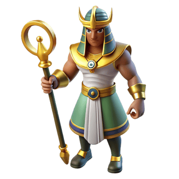 dramatic traditional Osiris, god of the underworld, Egyptian mythology, holding crook and flail high resolution png