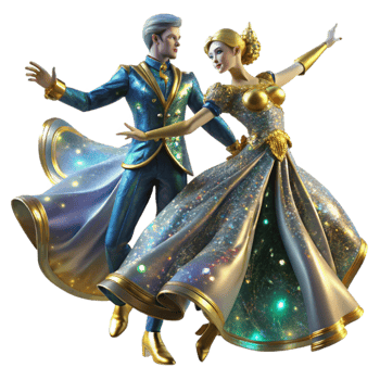 dramatic contemporary Intricate Ballroom Dance Formation Transparent Background with Detailed Costumes detailed png