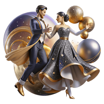 impressive classic Intricate Ballroom Dance Scene Cutout with Detailed Costumes premium png
