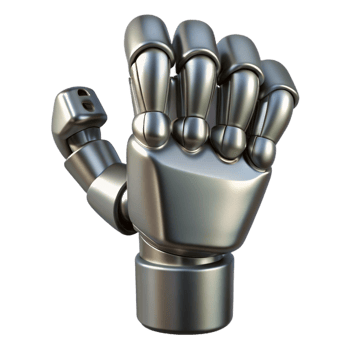 dramatic minimalist Robot hand, making a fist, metallic texture premium png