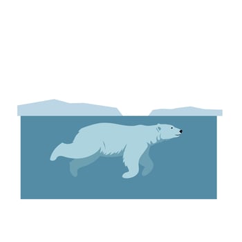 Polar bear swimming gracefully in icy waters, showcasing a flat design style, representing the beauty of wildlife in art vector