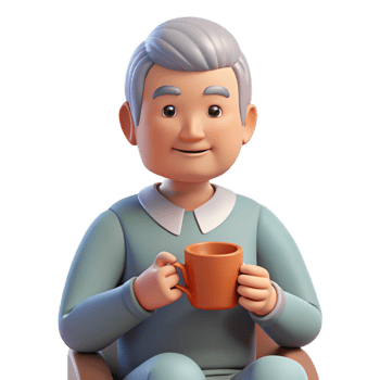 magnificent traditional Relaxing senior with a cup of tea, 4K png