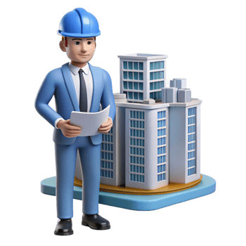 magnificent traditional Focused architect with a model building, professional png