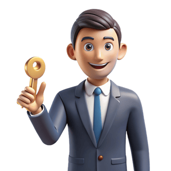 dramatic traditional Confident real estate agent holding a key, genuine png