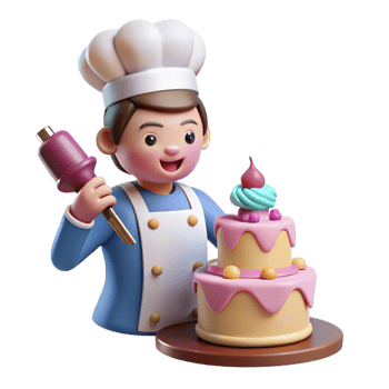 vibrant abstract Creative cake decorator with a piping bag, high resolution png