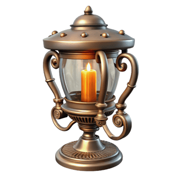 elegant creative Steampunk candle holder with intricate metalwork and a glass shade 4K png