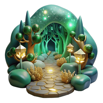 impressive abstract Mystical Forest Path Cutout with Soft Green Lighting professional png