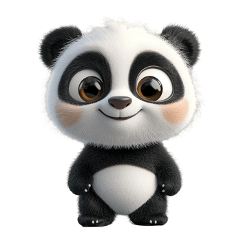 A cute animated panda character smiling with adorable expression png