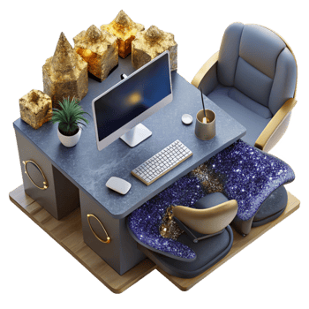extraordinary creative Office Desk with Computer Monitor Top View Isolated professional png