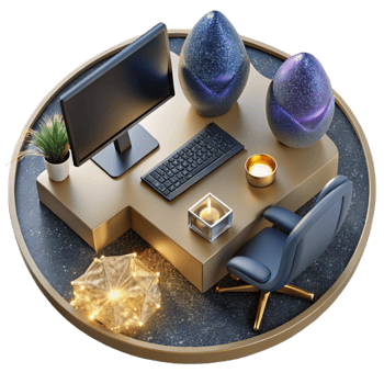 stunning classic Office Desk with Computer Monitor Top View Isolated detailed png